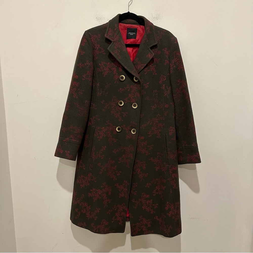 * Flawed* Weekend Max Mara Brown Red Floral Double Breasted Coat Size 42